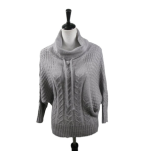 Ruby Moon Gray Cowl Neck Wool Blend Cable Knit Dolman Sweater Size Large